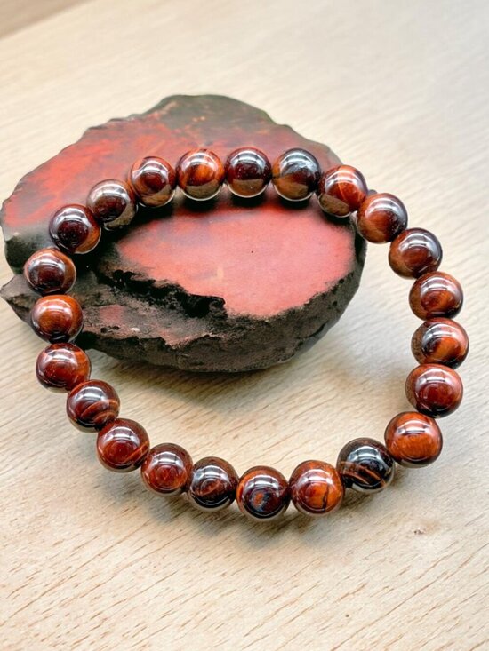 Artisan Jewelry - Red Tiger’s Eye Gemstone Stretch Bracelet | Handmade